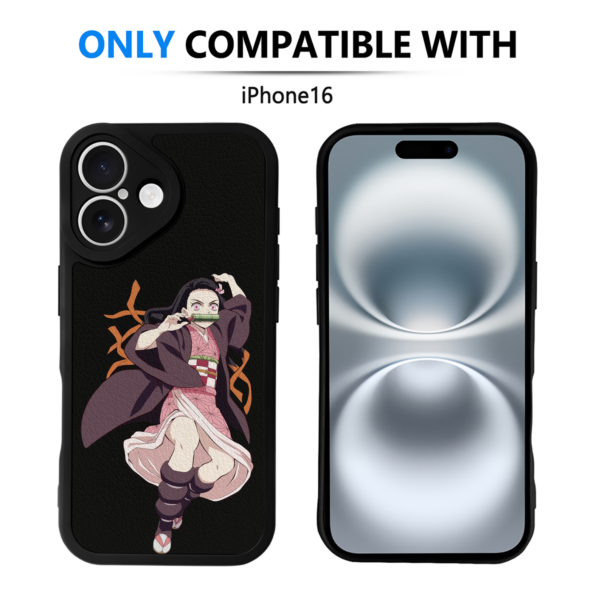 （画像用） 鬼滅の刃（きめつのやいば）竈門 禰󠄀豆子／かまど ねずこ Kamado Nezuko 【iPhone 16シリーズ対応】シリコンスマホケース（レザー調） 材質：シリコン